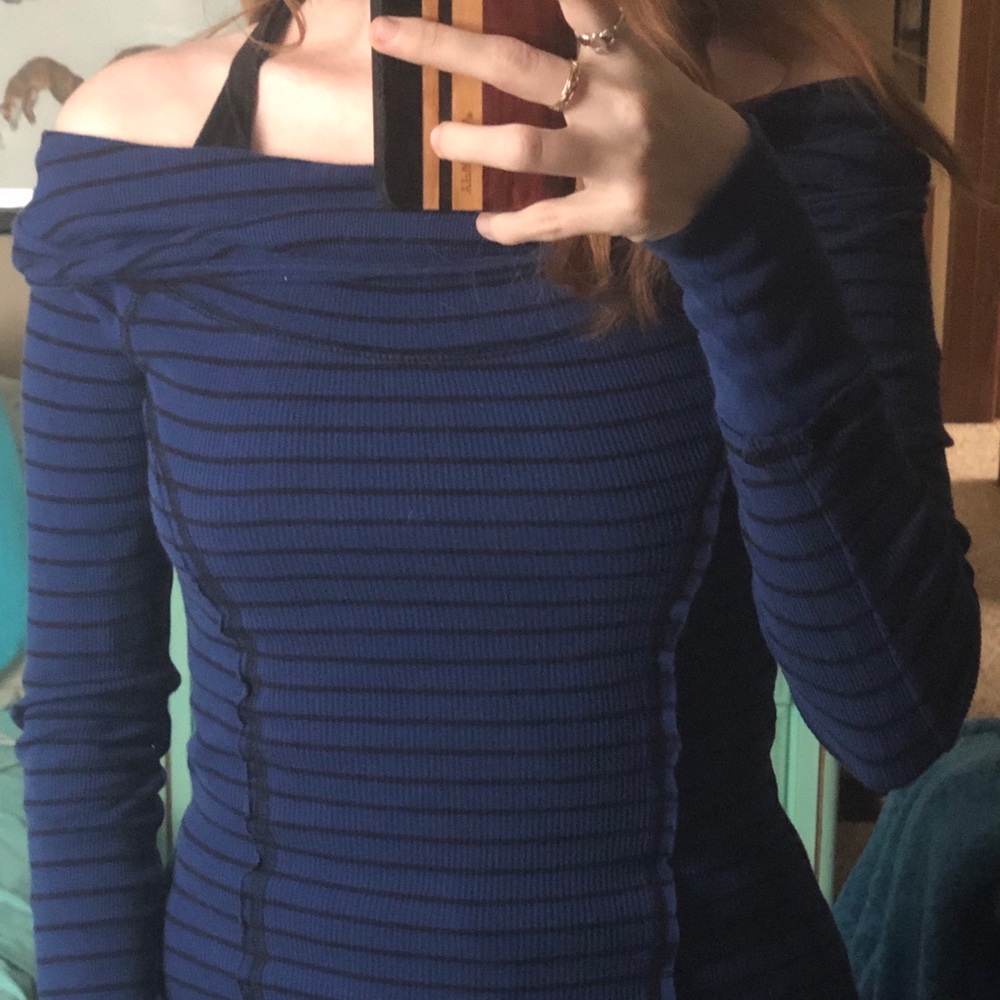 Rare! Free People blue cowl neck off shoulder